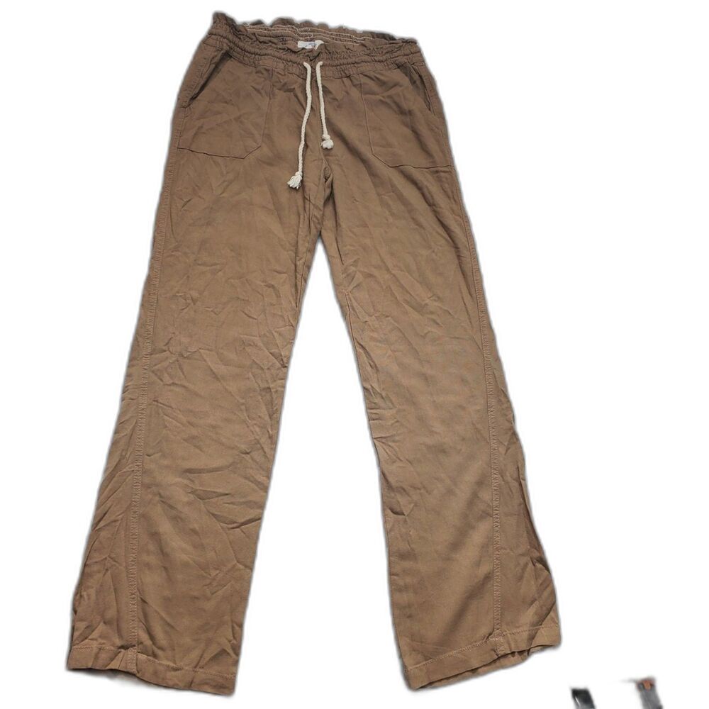 Cali 1850 Pants Womens M Brown Drawstring Waist Wide Leg Casual Elastic